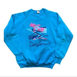 Vintage neon ski sweater / crewneck raglan 80’s pink blue